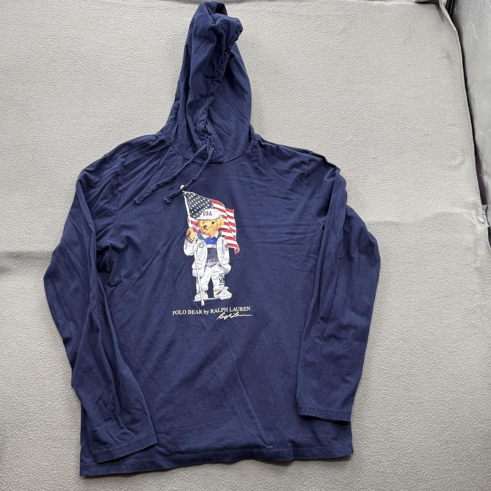 Tokyo 2020 Team USA Polo Bear Hoodie Shirt Mens Medium Blue Polo Ralph Lauren